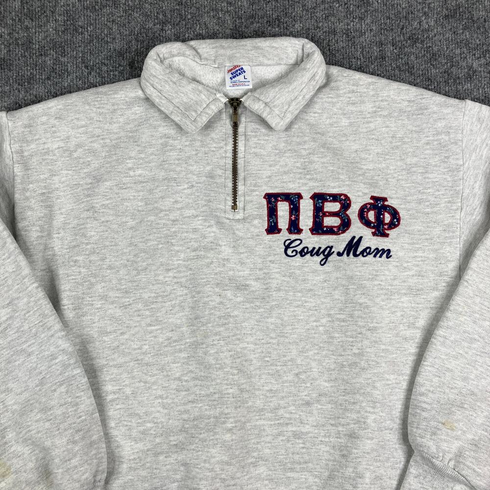 Jerzees Super Sweats Womens 1/4 Zip Pullover‎ Size L Gray Coug Mom Sweatshirt